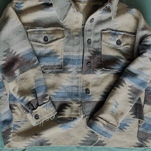Distressed Semi cropped Western Shacket